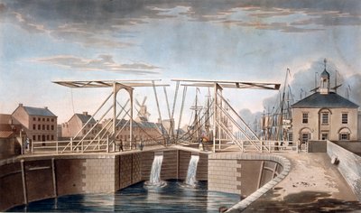 1786年约克郡赫尔河畔金斯顿的开启桥和新码头（彩色aquatint） 作者 罗伯特·休